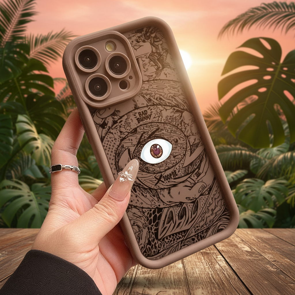 Funda gris - fondo tropical