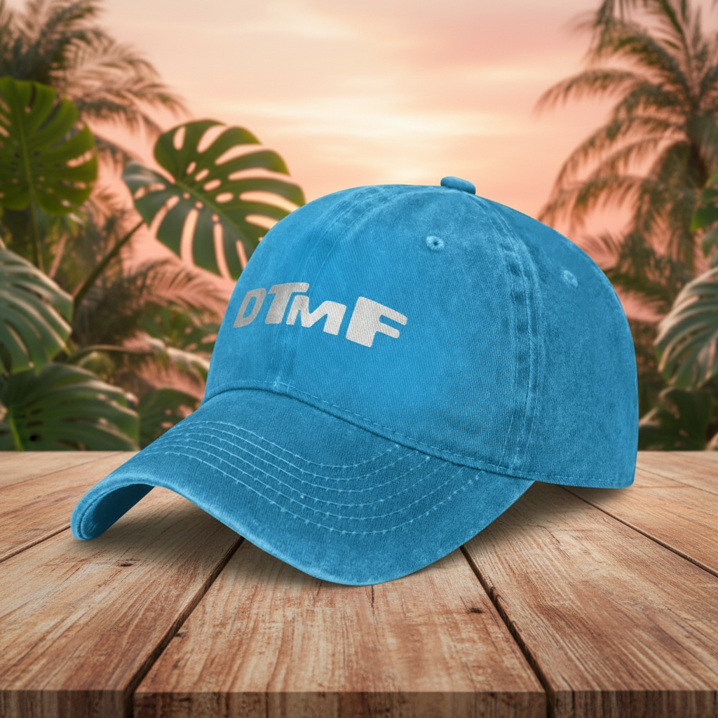 Gorra azul - fondo tropical