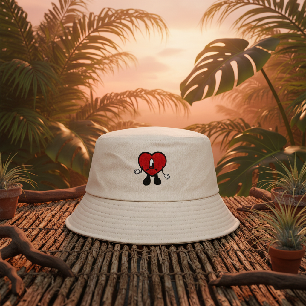 Gorro beige con fondo tropical