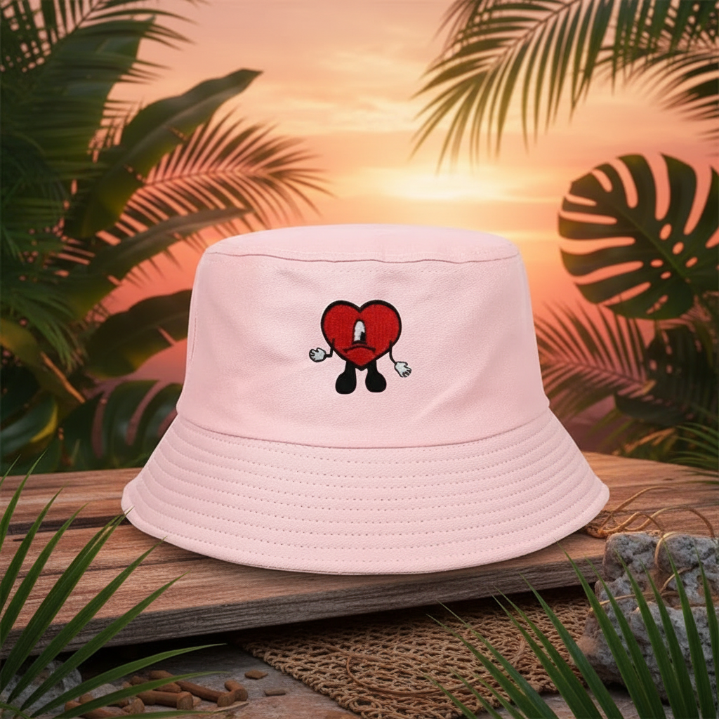 Gorro rosa con fondo tropical