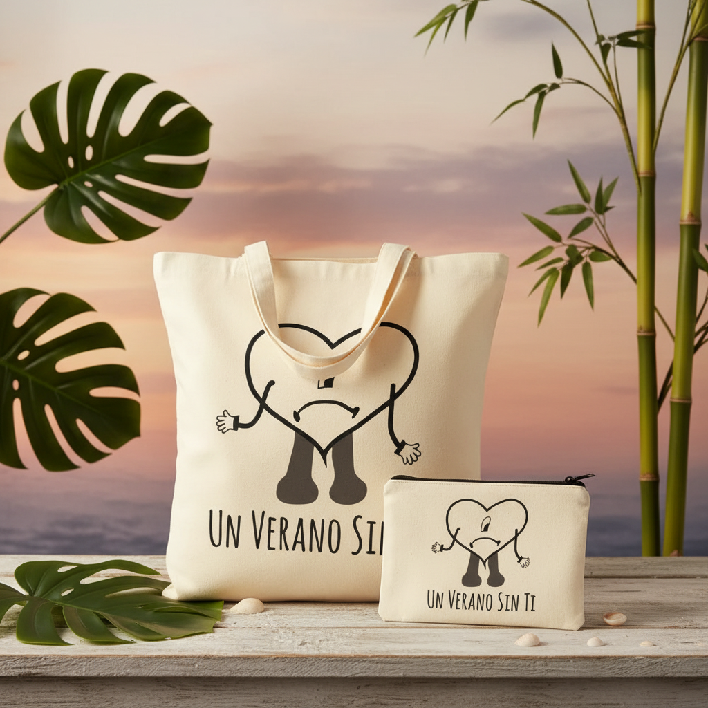 Pack tote bag y neceser con fondo tropical-rústico