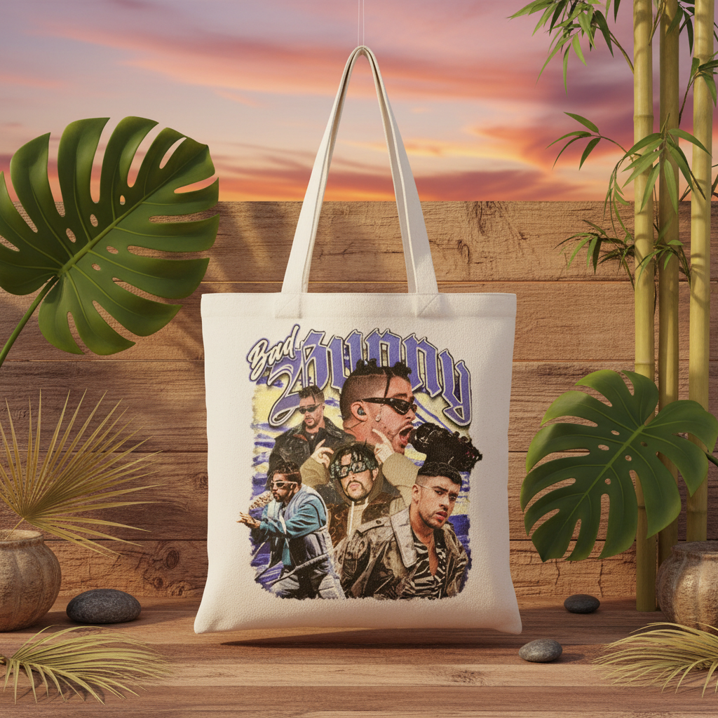 Tote bag con fondo tropical-rústico